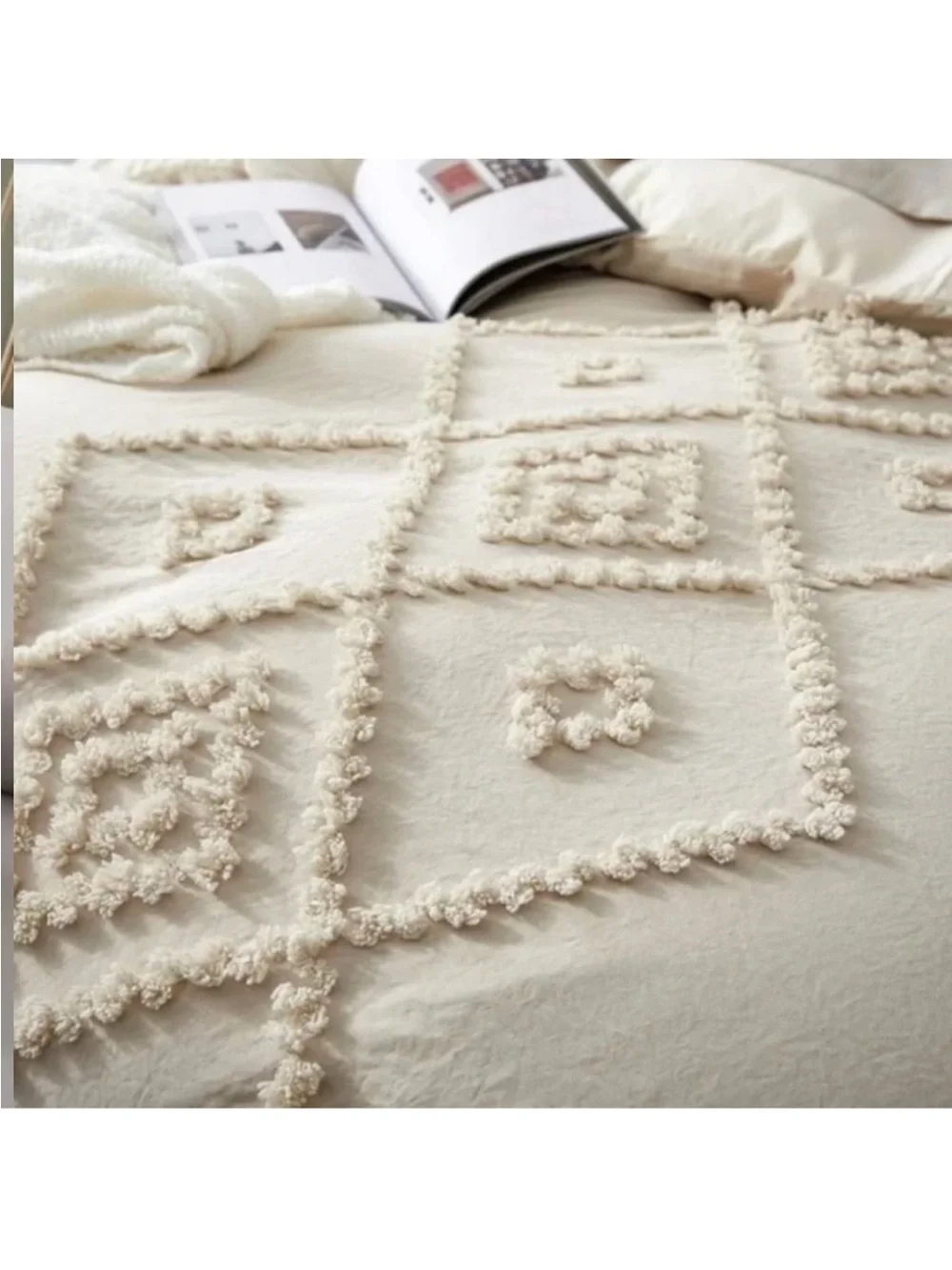 New Cream Boho King Tassel Comforter Duvet Blanket & Sham